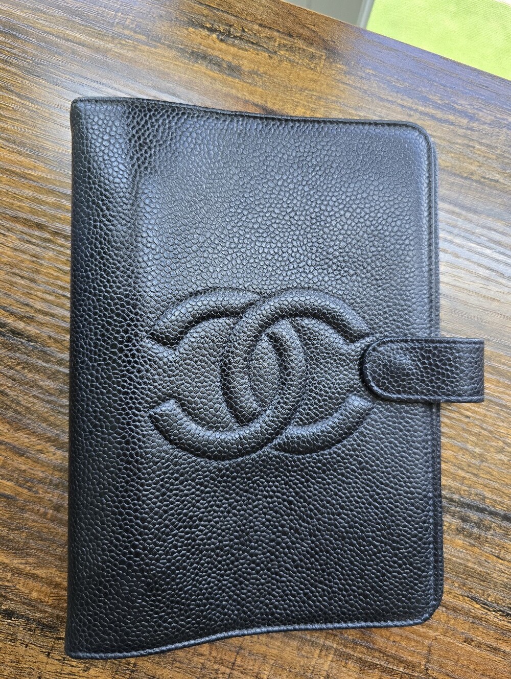 CHANEL Black Caviar Leather Agenda Cover with CC Logo